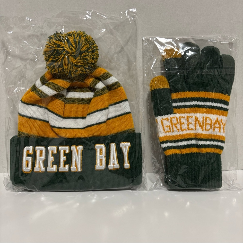 Football Team Green Bay Packers Winter Hat & Gloves Set ￼